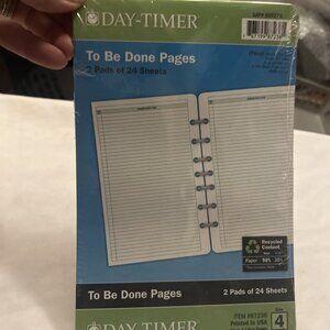 Day-Timer To Be Done Pages 2 Pads Of 24 Sheets #13188 Fits 3 & 7 Ring Size 4 New